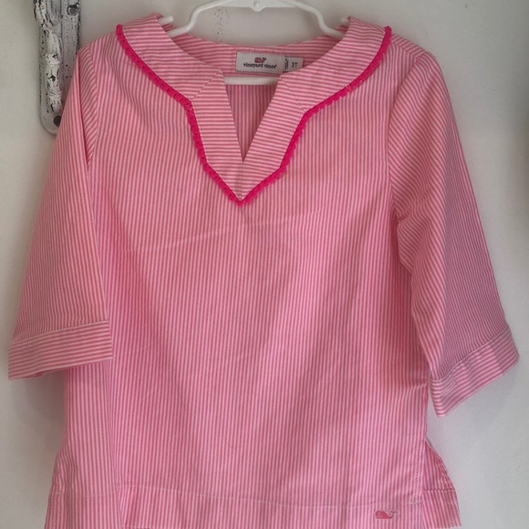 Pink and white stripe tunic with hot pink Pom trim - Picture 2 of 5